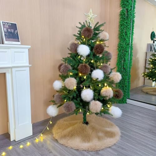 DecroXmas 90 cm Faux Pelz Weihnachtsbaum Rock Kamel Plüsch Runde Weihnachtsbaum Basismatte für Winterurlaub, Neujahrsdekor – Ansicht 2