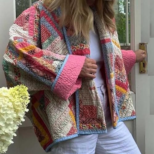 Women's Print Cardigan Fall Winter Warm Cropped Puffer Jacket Jacket Lightweight Open Front Coat Padded Quilted Coat2