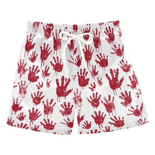 Boys Swim Trunks Halloween Horror Red Hand Prints Pattern Kids Swimsuits Quick Dry Beach Board Shorts Drawstring Bathing Suits for Toddler Swimming Outdoor Travel Beach Surfing Summer 8