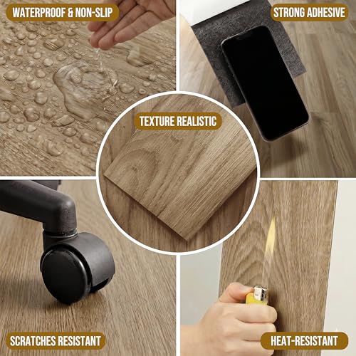 Image of Waterproof Peel and Stick Floor Tile, 54 Sq.Ft Earthen Oak Vinyl Wood Flooring, Easy DIY-Install & Durable for Kitchen, Bedroom, Bathroom, RVs, Rental-Friendly (36-Planks 6 inchx36 inch)
