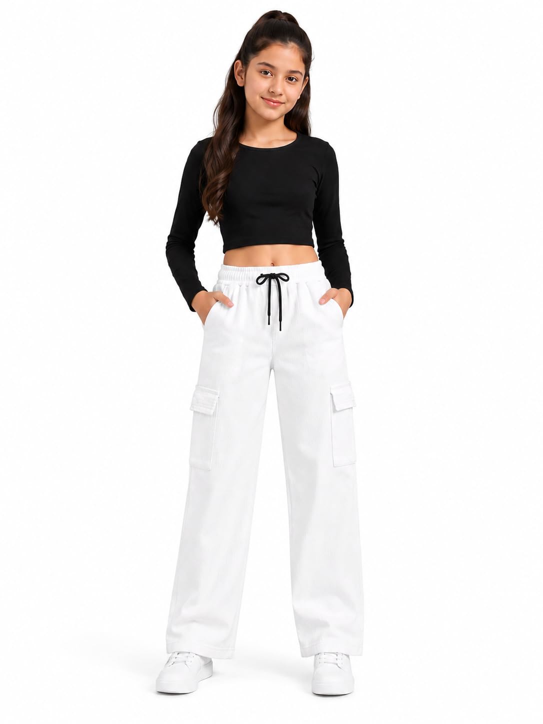 Women Cargo Pants | Trousers with 4 Pockets | Relaxed Casual Bottom Wear, Travel, College, Office & Streetwear Fashion White-image-21
