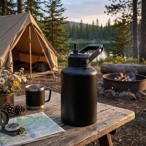 Fijinhom Gallon jug termo aislado de acero inoxidable de 128 oz con asa, negro miniatura 5