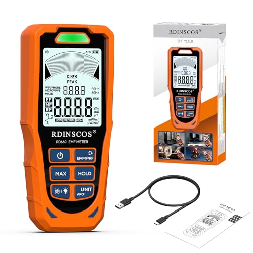 RDINSCOS EMF-Messgerät,3 in 1 Elektromagnetische Strahlung für EF MF RF,Handheld-Detektor Digitaler Strahlungsdetektor für elektromagnetische Felder für Zuhause, Büro & Unterwegs
