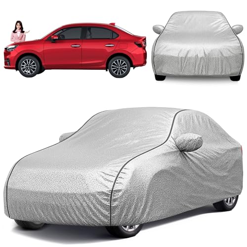 Image of Waterproof Car Body Cover for Honda Amaze with Mirror and Antenna Pocket and Soft Cotton Lining (4 Side Elastic Triple Stitched & Metallic-Silver