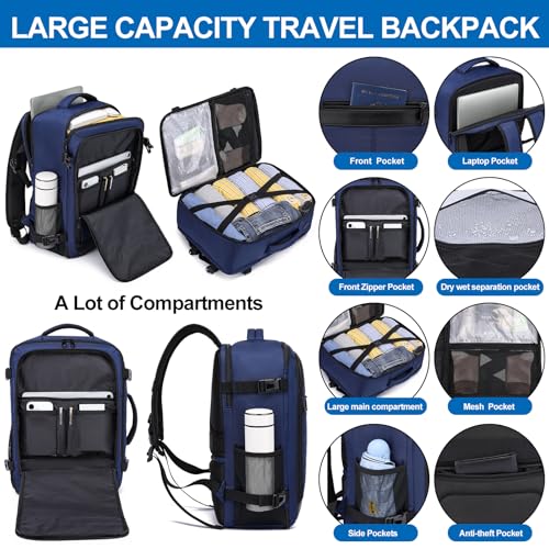 Image of Travel Backpack for Men,Carry On Backpack with Shoe Pouch, TSA 15.6 inch Laptop Back Pack Flight Approved, College Gym Bag Casual Daypack for Weekender Business Hiking,Bookbag Travel Essentials,Blue
