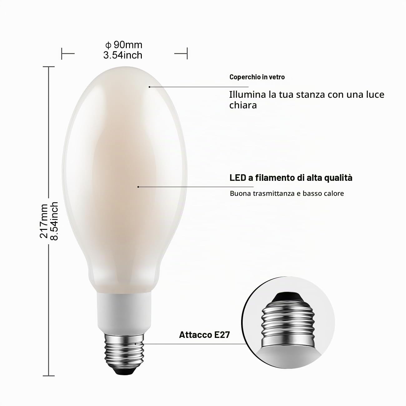 LVWIT Lampadine LED E27 Luce Calda 2700K, Lampadina LED Filamento 38W Equivalenti a 297W, 5400LM, Lampadine Luce Calda, Lampadina Stile Vintage,Risparmio Energetico,Non Dimmerabile, Pacco da 1 Unità
