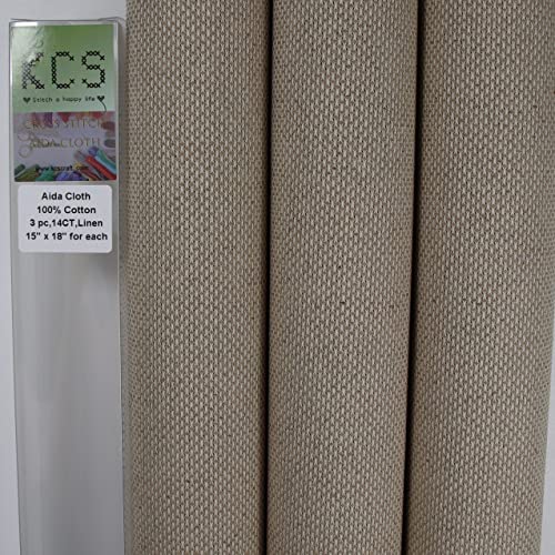 Image of KCS 3 pc of 15 inch x 18 inch Counted Cross Stitch Cotton Aida Cloth Needlework Fabric,14CT,Linen