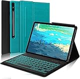 Samsung Galaxy Tab S8+/S7 FE/S7 Plus Keyboard Case 12.4 inch -Detachable Bluetooth Backlit Keyboard, Slim Multi-Angle Cover with S Pen Holder for Galaxy Tab S8+ 2022/S7 FE 2021/S7 Plus 2020, Green