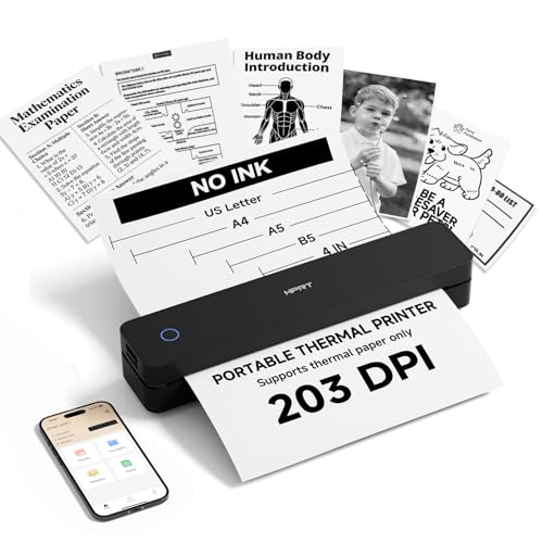 HPRT Inkless Portable Printer Wireless for Travel,Thermal Printer Supports 8.5' x 11' US Letter&A4&A5,Compatible with iOS,Android, Laptop, MT610,203 DPI,Black