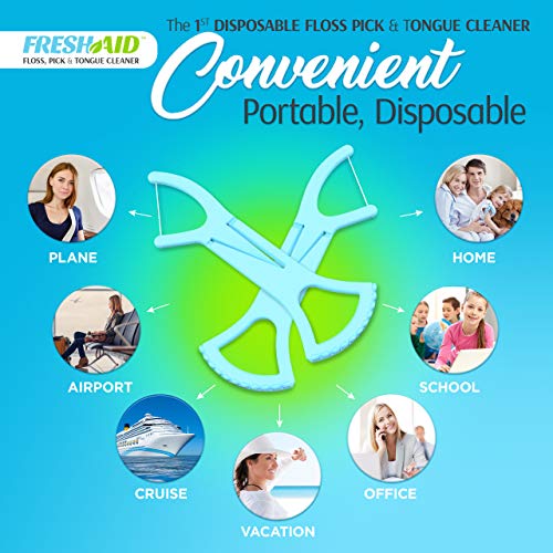 image for Fresh-Aid 3-in-1 Floss Pick and Tongue Scraper (5PK) | Floss Picks—F