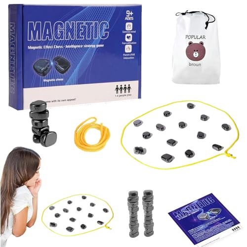 Magnetic Chess Game,Juego De Mesa De Piedra Magnética,Juego de Ajedrez Magnético,Juego De Imán De Mesa, Juego de Ajedrez con Imanes Portátiles,para Acampar y Reuniones Familiares