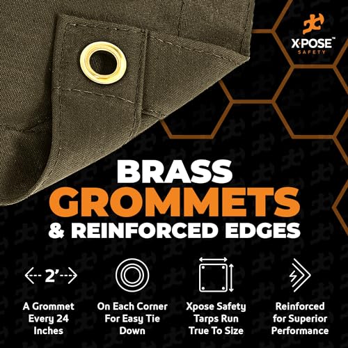 Image of Xpose Safety Canvas Tarp - 10oz Olive Drab Canvas Tarps Heavy Duty Water Resistant with Brass Grommets- Multipurpose Outdoor Tarpaulin for Camping, Canopy, Trailer, Equipment Cover 6' x 8'