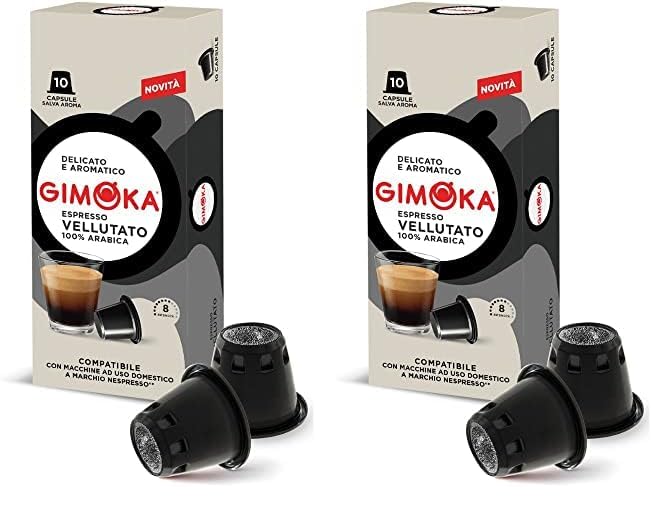 Gimoka Mezcla de Café Espresso Vellutato 100% Arabica, intensidad 8/13-100 Cápsulas - Compatibles con Máquinas de Café Nespresso* para uso doméstico - Producido en Italia - 10 paquetes de 10