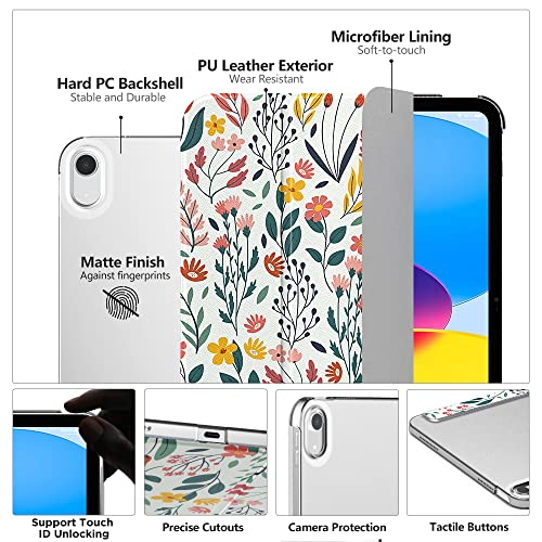 Image of MoKo for iPad (A16) 11th Generation Case 11 Inch 2025, iPad 10th Generation Case 10.9 Inch 2022, Slim Stand Hard PC Translucent Back Shell Smart Cover, Support Touch ID, Auto Wake /Sleep, Flowers