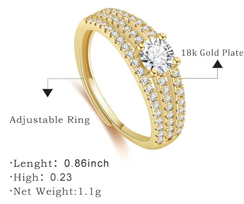 Bzebi 3 Row Wide Adjustable Ring 18K Gold Plated Cubic Zirconia Wedding Engagement Eternity Band Stackable Ring Jewelry Gift Mother's Day Birthday #TOP4