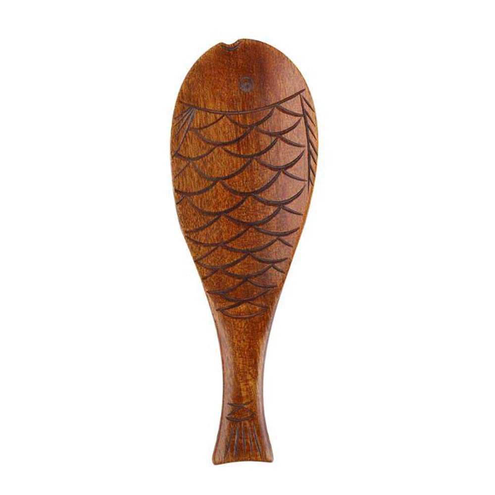 VOANZO 2PCS Fish-shaped Wooden Rice Spoon Fish Shaped Wooden Rice Spoon Dessert Spoons Durable and Useful (brown)