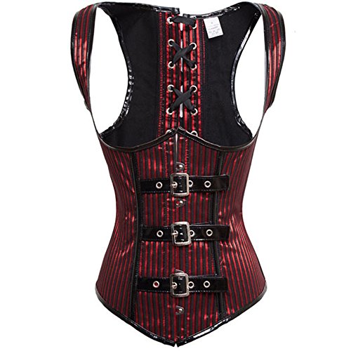 Moon Angle Damen Rot Unterbrust Korsett Gothic Vintage Streifen Schnallen Corset (XXL) Cover