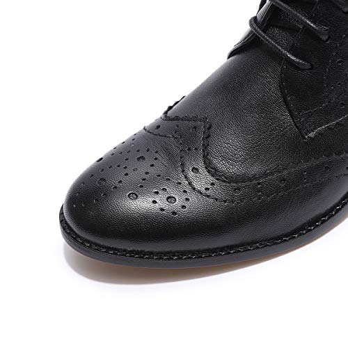 Mona flying Women's Comfort Leather Lace-up Oxfords Brogue Boots Ankle High Fashion Tie up Booties Low Heel Combat Boots3