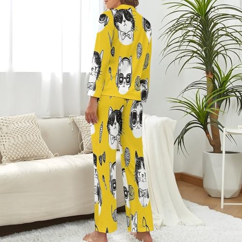 Pyjama femme chat de dessin animé imprimé drôle et chic
