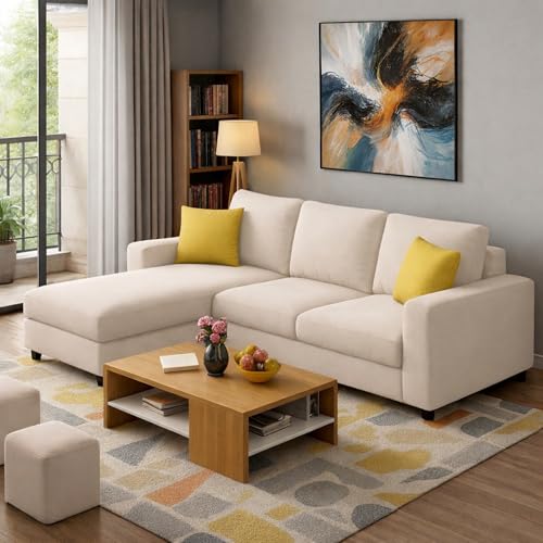 Image of Casaliving Rolando Seater L Shape Sofa Set for Living Room Left Side (Cream, 4 Seater LHS)