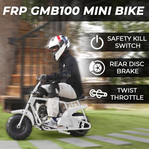 Image of FRP Mini Dirt Bike GMB100 Basic, New 99CC Gas Powered Mini Bike 4-Stroke 3HP, Off-Road for Teens /Adult, Trail Up to 28 Mph, Weight Support Up to 220 LBS,White