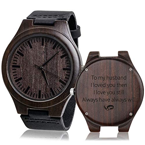 KOSTING Gifts for Husband Gifts Anniversary for Men Engraved Wooden Watch for Man - to My Husband, I Loved You Then, I Love You Still
