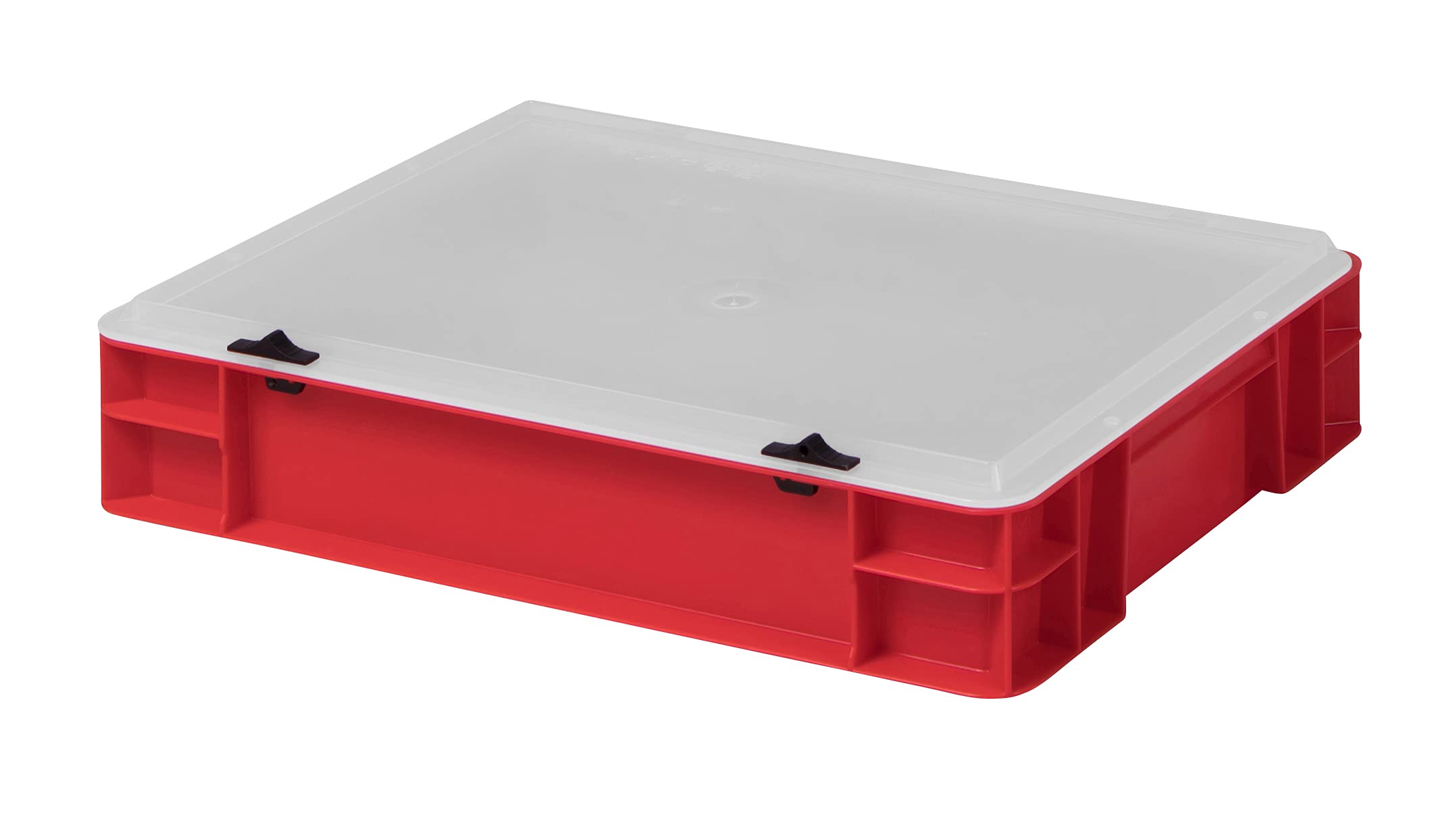 1a-TopStore Design Eurobox Stapelbox Lagerbehälter Kunststoffbox in 5 Farben und 16 Größen mit transparentem Deckel (matt) (rot, 40x30x8 cm)