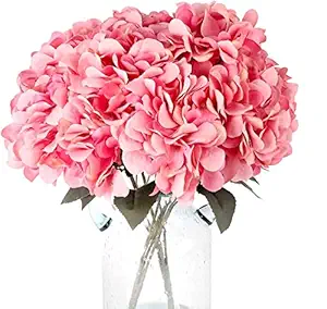 Well Art Gallery Artificial Hydrangea Flowers 5 Big Heads Bouquet Beautiful Flowers for Office Home Party Decoration (Size:-48 * 33 * 10 cm) (Pink)