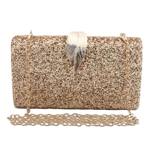 Pochette dorée en PU et polyester chic avec boucle feuille pour femme
