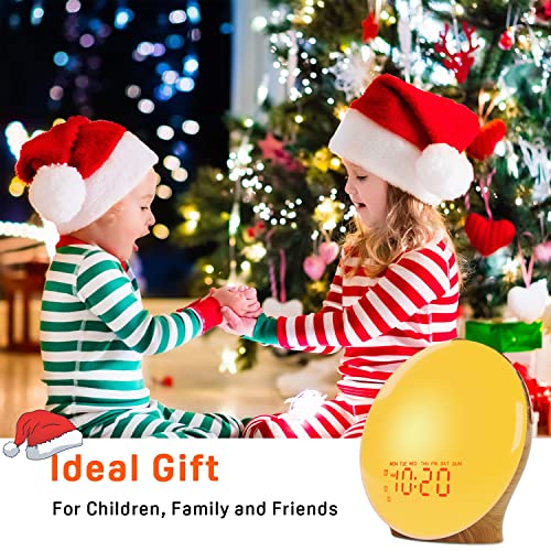 Wake Up Light Sunrise Alarm Clock For Kids, Heavy Sleepers, Bedroom, Full Screen With Sunrise Simulation, Fall Asleep, Dual Alarms, Fm Radio, Snooze, Daylight, 14 Colors, 7 Natural Sounds, Wood Grain #TOP7