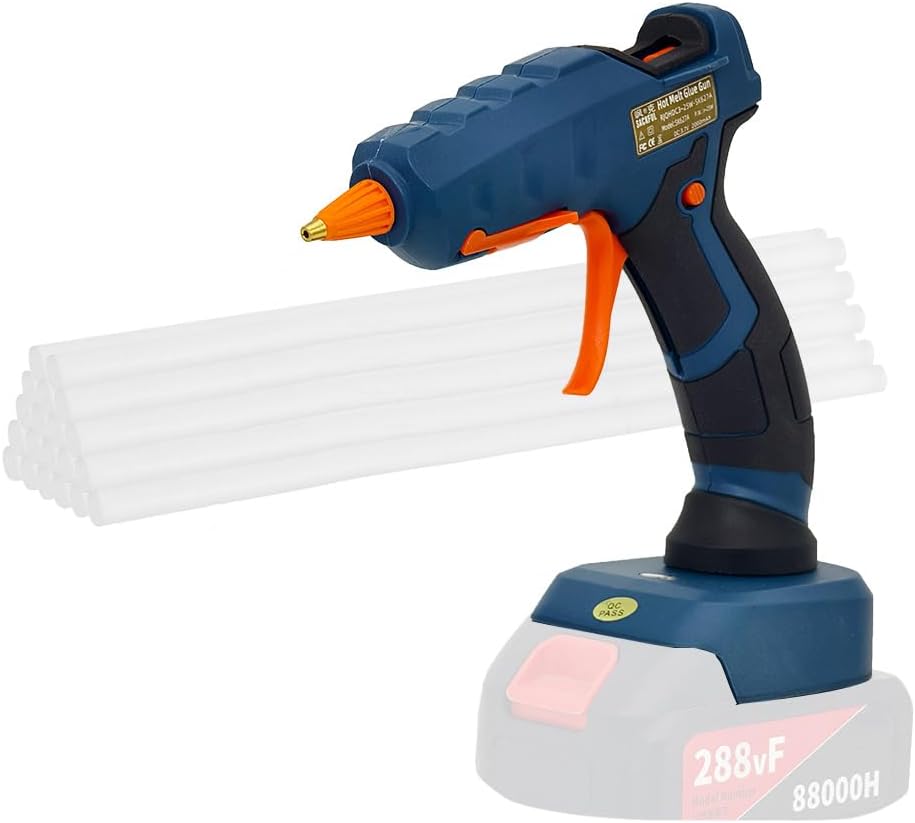Cordless Hot Glue Gun Compatible with Dewalt 20V Battery (Tool Only) Portable Wireless Full Size Power Glue Gun with 10pcs Glue Sticks(0.27" 7mm) DIY Thermo Tool (Battery Not Included)