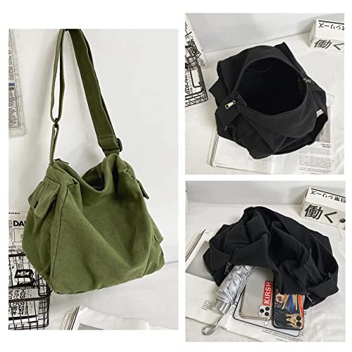 Image of KlaOYer Canvas Messenger Bag Large Hobo Bag Crossbody Shoulder Bag Tote Bag with Pocket for Women and Men