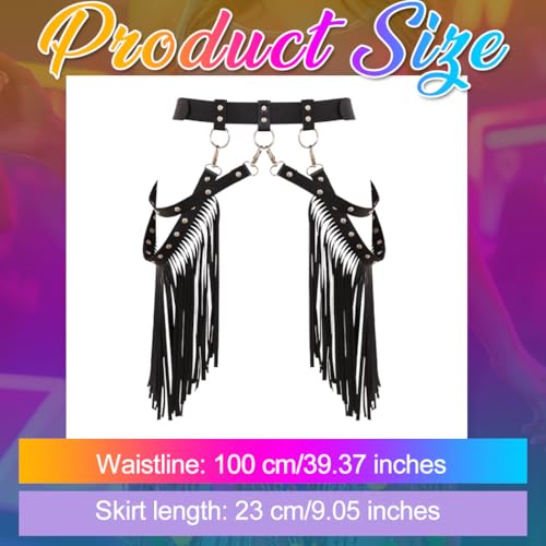 Nicute Leather Fringe Belt Black Tassel Belts Rave Cowgirl Accessories for Women2