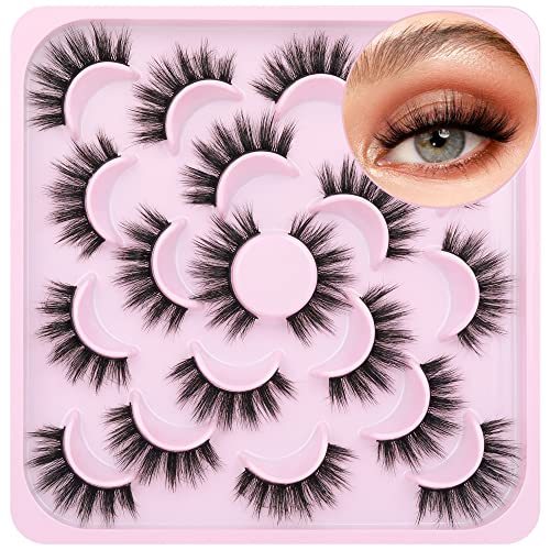 Mink Lashes Fluffy Natural Look 10 Pairs 5D Fales Eyelashes Wispy 16mm Soft Faux Mink Lashes Handmade Fake Eyelashes Pack by FANXITON
