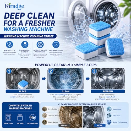 Image of 30 Pcs Washing Machine Cleaner Tablets - Deep Cleaning & Descaling for Front & Top Load Machines, Drum & Tub Stain Remover