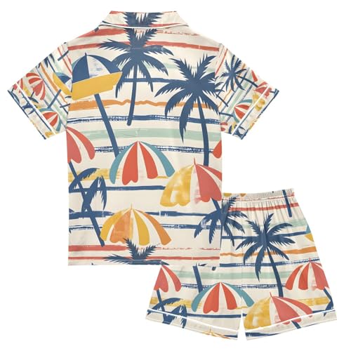 senya Coconut Trees Umbrellas Satin Summer Pajama Sets Silk Short Sleeve Button Down Sleepwear2
