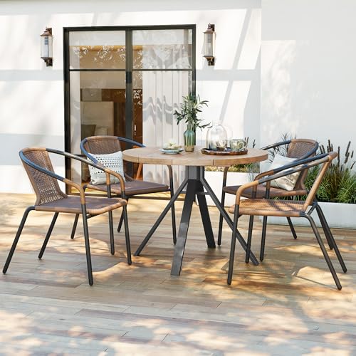 Image of Amopatio Outdoor Dining Chairs Set of 4, Stackable Outdoor Patio Chairs, Rattan Wicker Patio Chairs Set of 4, for Porch, Deck, Garden, Poolside, Yard, Bistro, Restaurant, Brown