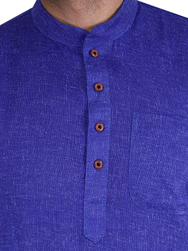 Image of JEXI Men's Cotton Blend Solid Kurta Pyjama Set - Knee-Length, Mandarin Collar, Full Sleeve, Ethnic Wear