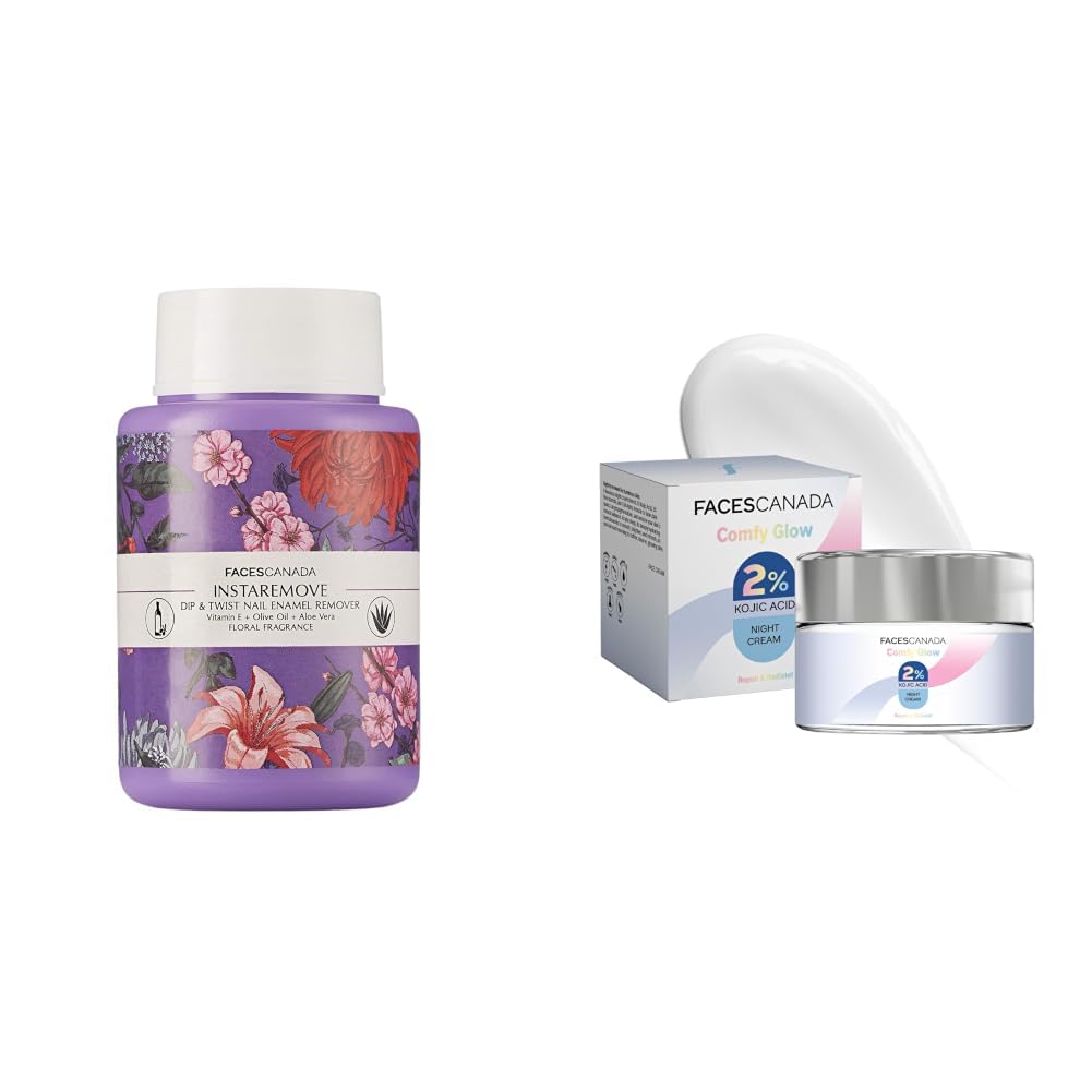 FACESCANADA InstaRemove Dip & Twist Nail Enamel Remover, 80 ml & 2% Kojic Acid Comfy Glow Night Cream with Niacinamide & Alpha Arbutin for Skin Brightening (25 gm)-image-29