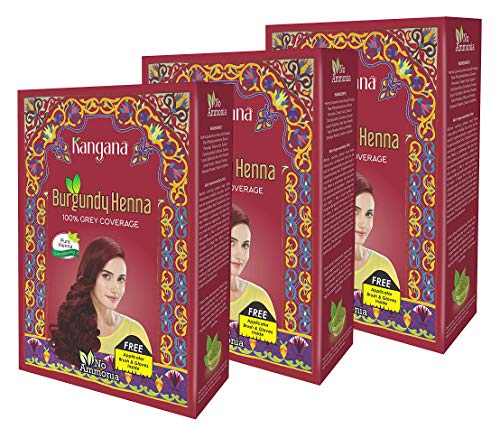 Kangana Burgundy Henna Powder for 100% Grey Coverage - Natural Henna Powder for Hair Dye/Color- 5 Pouches Each- Total 150g (5.29 Oz) - Pack of 3