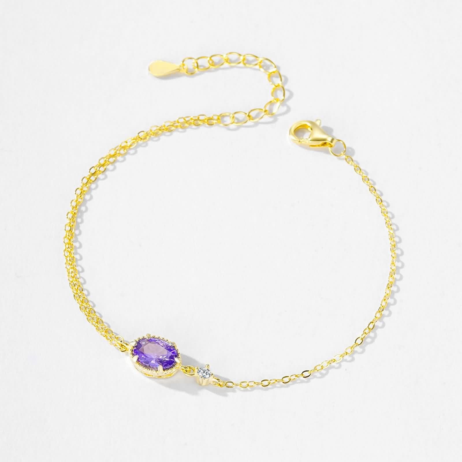 Pulseras para mujer de oro de 9 K/14 K/18 K, clásicas pulseras pequeñas con amatista lila, talla ovalada, joyas auténticas, brazaletes con diamantes de oro amarillo Au 375/585/750