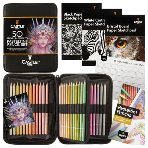 Castle Art Supplies Estuche 50+ Lápices Colores Pastel con Accesorios | Tonos Suaves y Suntuosos | Profesionales y Artistas Experimentados | Ordenados en un Resistente Estuche de Viaje con Cremallera