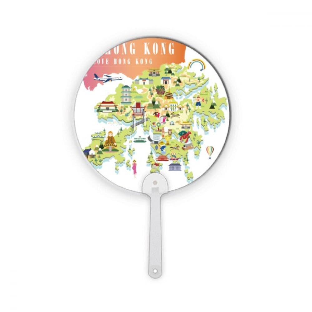 no/noI Love Hong Kong Map China Location Plastic Round Handheld Fan Decorations Craft