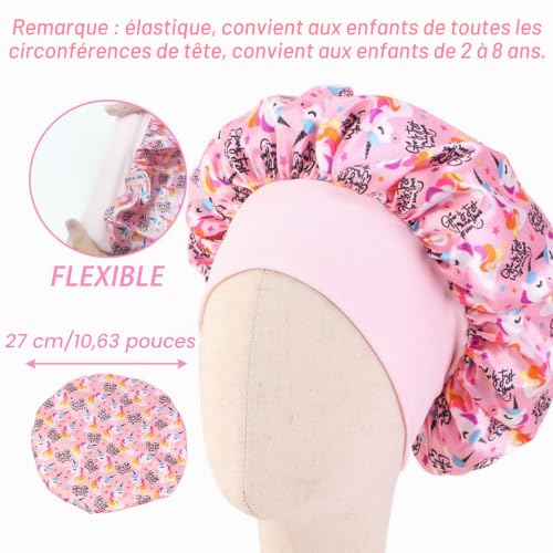 KASESSS 3 Pièces Bonnet Satin Cheveux Nuit Enfant, Élastique et Réutilisable, Soie Licorne pour Filles et Garçons de 2 à 8 Ans – vue 2