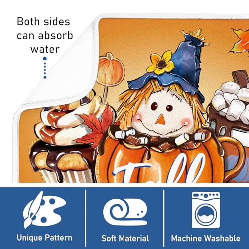 Tailus TA-309-DDM Fall Coffee Dish Drying Mat For Kitchen Counter, Autumn Scarecrow Pumpkin Microfiber Absorbent Dish Drainer Mat thumb #2