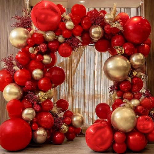 Red and Gold Balloon Garland Double Stuffed Ruby Red Gold Balloons Arch Kit With Mylar Balloon for Christmas New Year Baby Shower Valentine Anniversary Birthday Party Decoration - Image 4