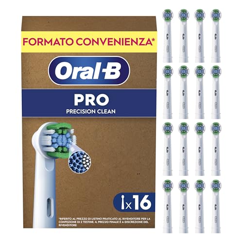 Oral-B Testine di Ricambio Pro Precision Clean, Bianche, 16 Ricambi - 16 Testine di Ricambio per Spazzolino Elettrico, Autentiche, Confezione Adatta alla Buca delle Lettere