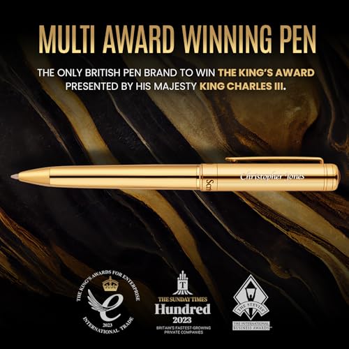 Image of Scriveiner Personalized Gold Ballpoint Pen - Stunning Luxury Pen, Real Gold Plating, Schmidt Ink Refill, Best Engraved Ball Point Gift Set for Men & Women, Custom Name Engraving