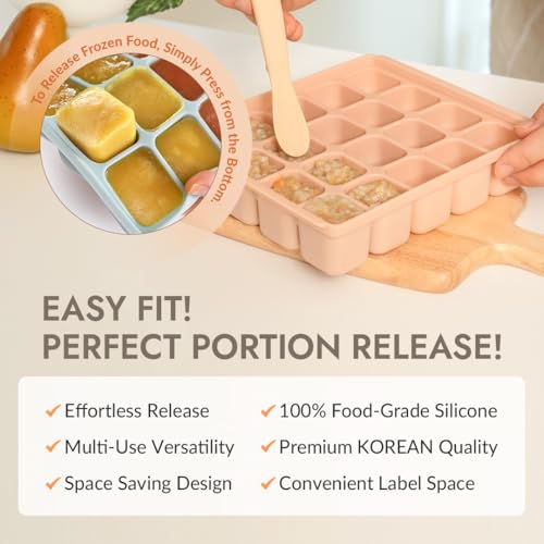 PETINUBE Baby Food Storage Silicone Cubes with Clip-On Lid Freezer Tray Baby Food Soups Purees Ice Safe Design Made in Korea(12cubes 1.5oz, Ocean Blue Set of 2) by PETINUBE - Used condition - Image 6