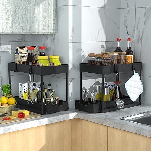 Under Sink Organizer 2 Pack,2 Tier Slide Out Storage for Kitchen Bathroom - 4